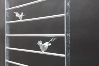 Vogelgitter / Fenstergitter aus Stahl mit lustigen Vögeln