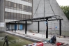 Modernes 18 Meter langes Vordach aus Stahl mit einer Plane in Strasbourg für COLILLKIRCH SAS