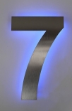 Hausnummer aus Edelstahl mit blauem LED hinterleuchtet