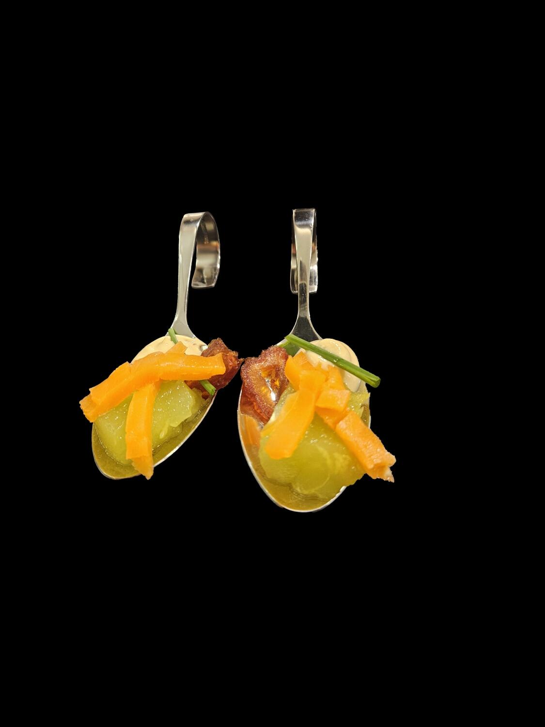 Gurkengelee mit Räucherlachs & Feigensenfcreme