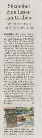 Bericht in der Hildesheimer Allgemeinen über unsere Bank am Kalenberger Graben