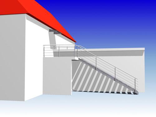 Treppe, Geländer und Vordach - Entwurfsbeispiel Edelstahlgeländer