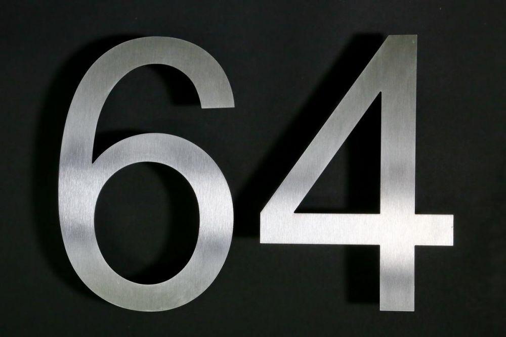 Hausnummer 64 aus Edelstahl - Edelstahl Hausnummer