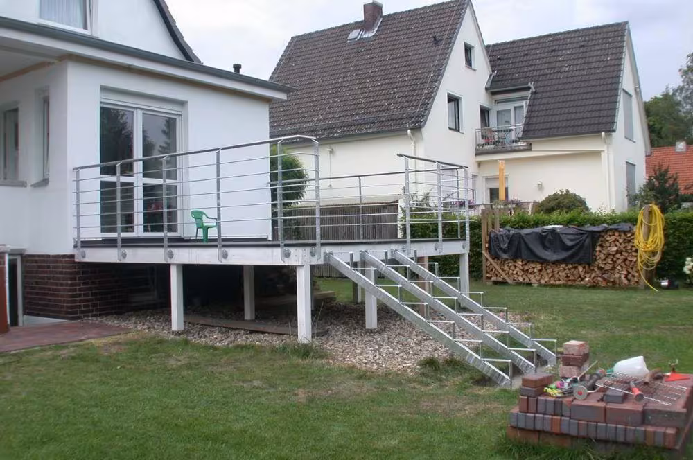 Terrassengel&auml;nder aus verzinktem Stahl mit Edelstahlhandlauf