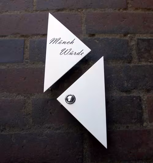 Klingelschild aus Edelstahl, wei&szlig; lackiert