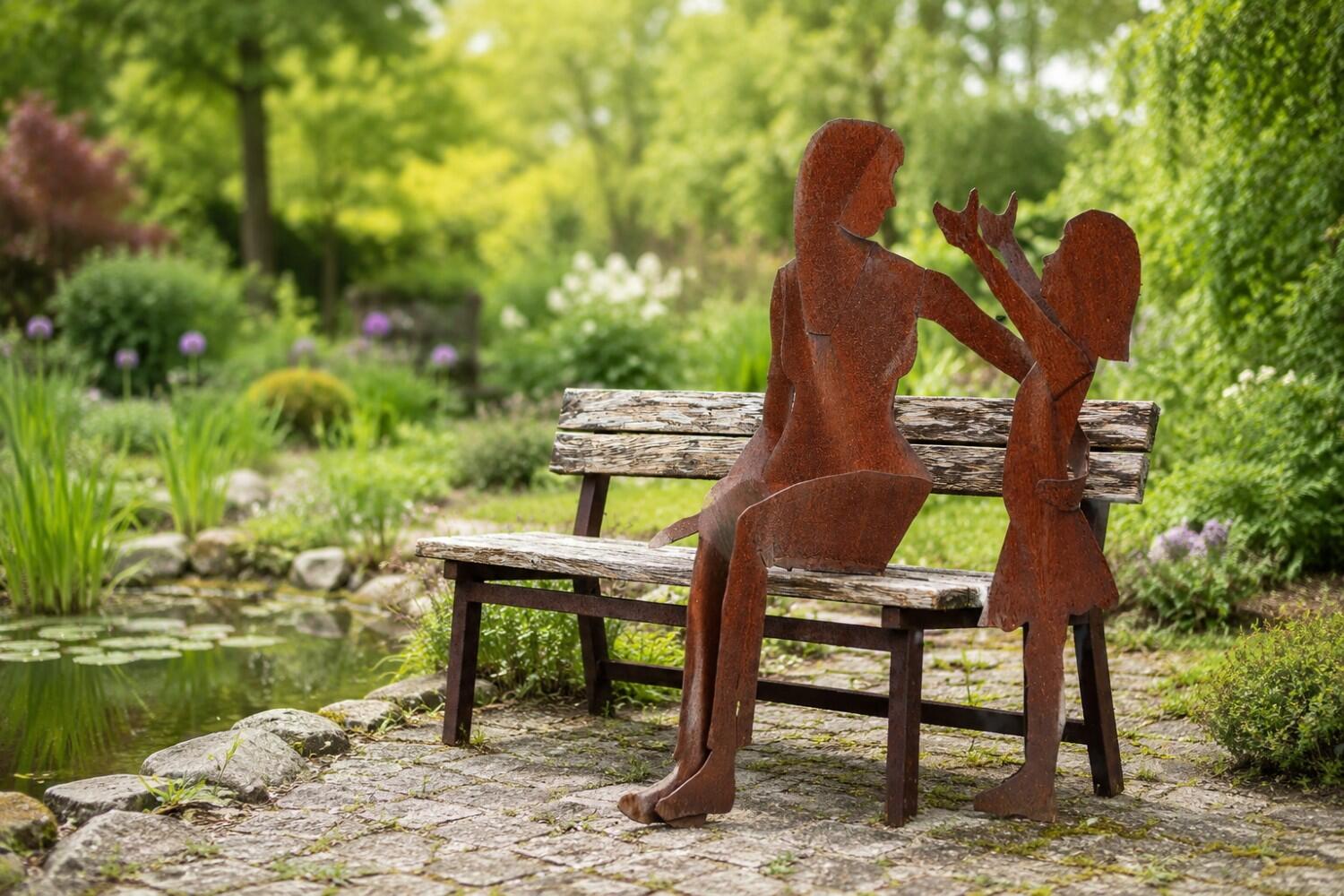 Gartenbank Mutter mit Kind