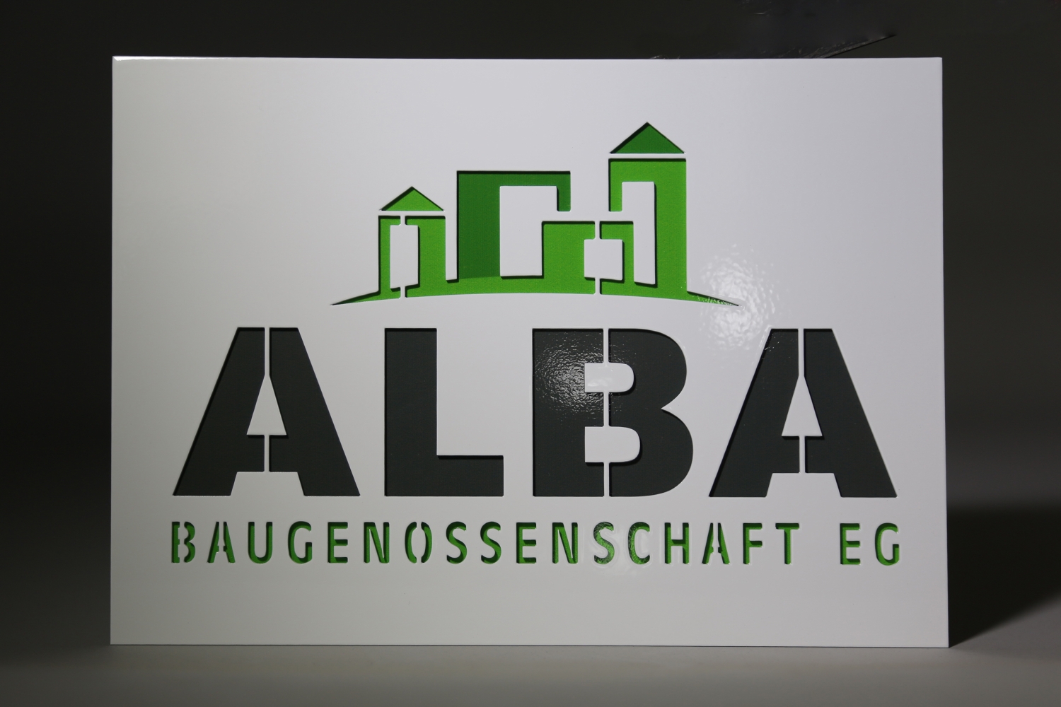 Firmenschilder "ALBA" aus Edelstahl