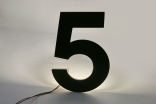 LED-Hausnummer 5 aus 3 mm Edelstahl