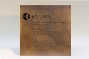 Werbetafel Ecovis aus Messing mit lackierter Gravur