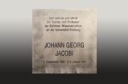 Gedenktafel an Johann Georg Jacobi aus gelasertem Corten Stahl.