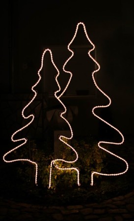 Doppel Tannenbaum mit Lichtschlauch umfasst