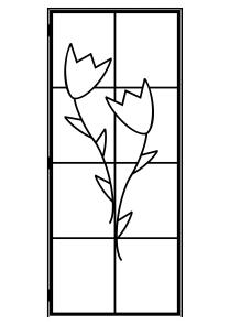 Lofttür im Industrie Look mit 2 Blumen aus 12 mm Vierkantstahl