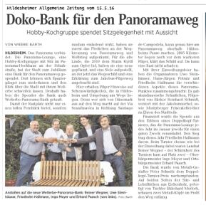 Doko-Bank am Panorama-Weg,  HAZ vom 15.5.2016