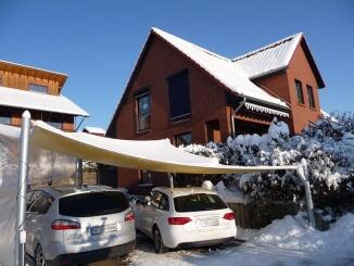Carport als Segelüberspannung im schneereichen Winter 2009