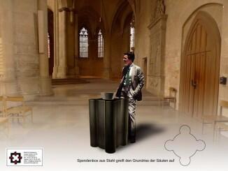 Entwurf einer Spendenbox aus Stahl für eine Kirche