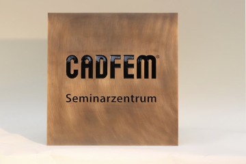 Werbeschild CADFEM aus Messing mit lackierter Gravur