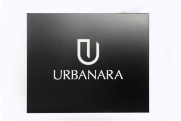 Schild für die Firma Urbanara aus Stahl pulverbeschichtet
