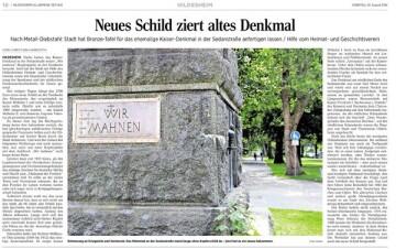 Wir mahnen, Gedenktafel für das Kaiser-Wilhelm Denkmal