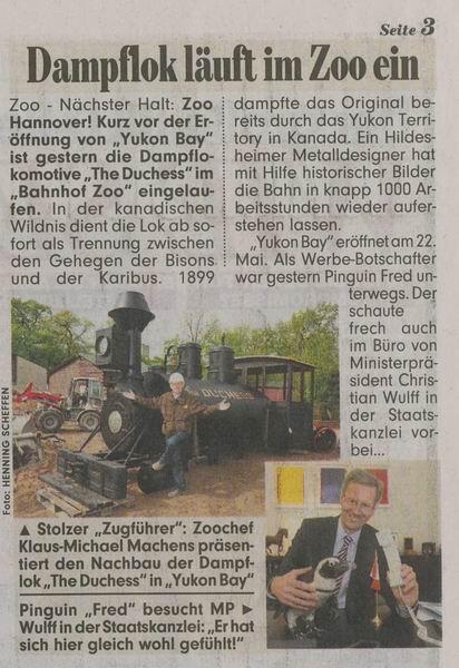 schöner Bericht in der Bild Zeitung am 4.5.10 über die Duchess im Zoo Hannover