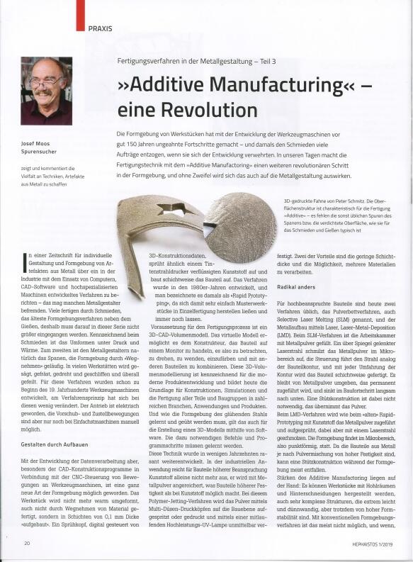 Artikel in der Hephaistos 1/19 über Additive Manufacturing
