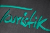 Firmenschild aus Edelstahl, farbig hinterlegt