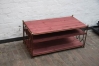 TV Tisch aus rostigem Rundeisen mit Regalböden aus Holz